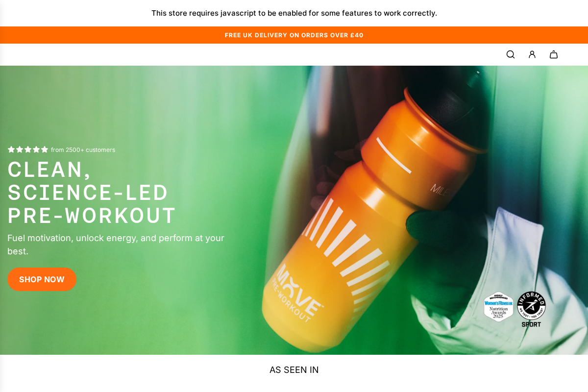 Move Pre-Workout homepage screenshot