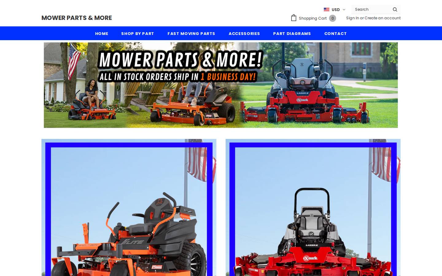 mowerpartsandmore.com homepage screenshot