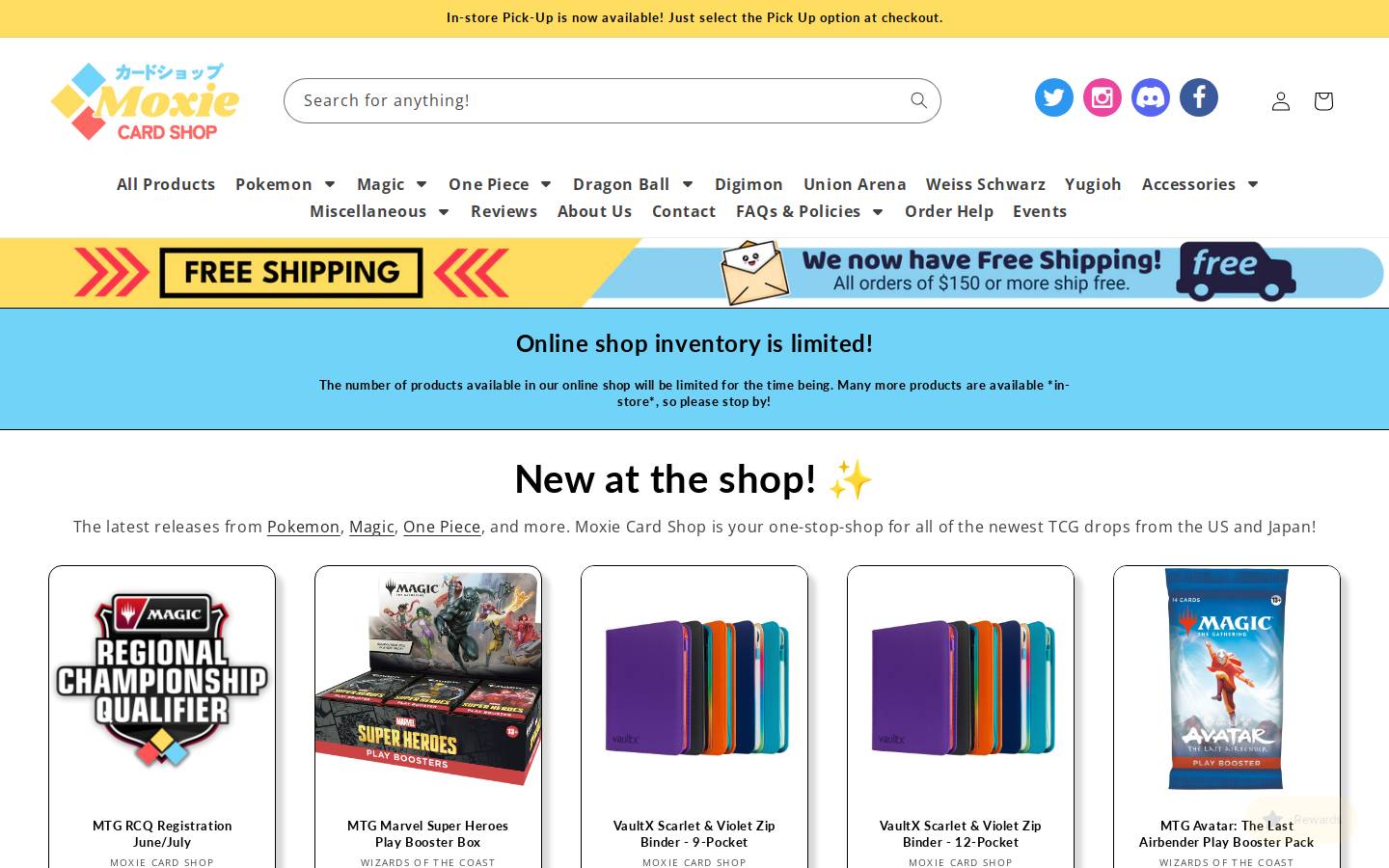 Moxiecardshop homepage screenshot