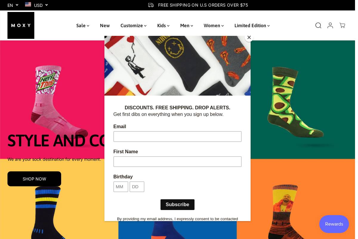Moxy Socks homepage screenshot