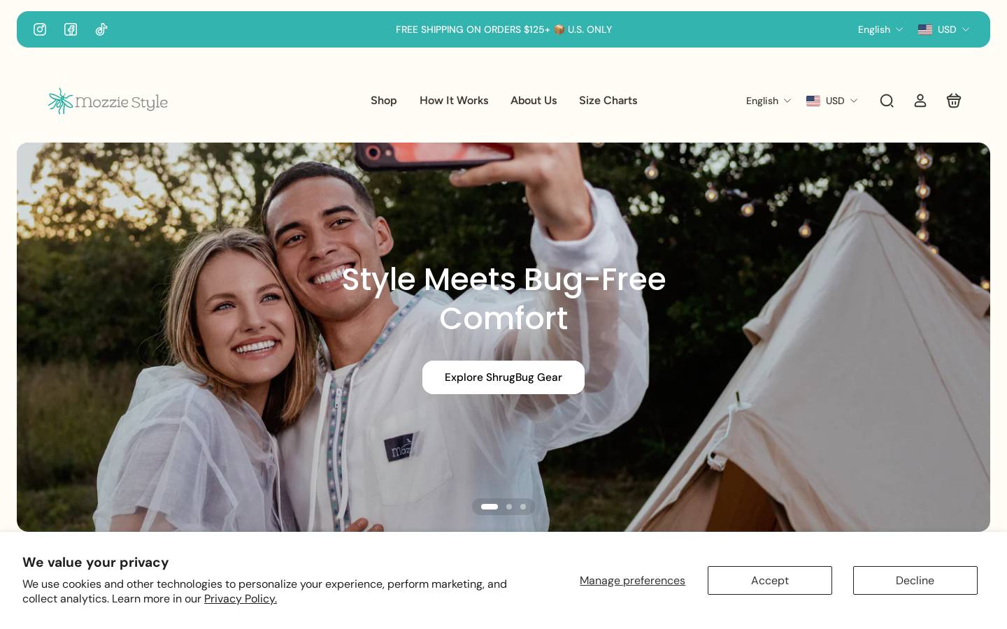 mozziegear.com homepage screenshot