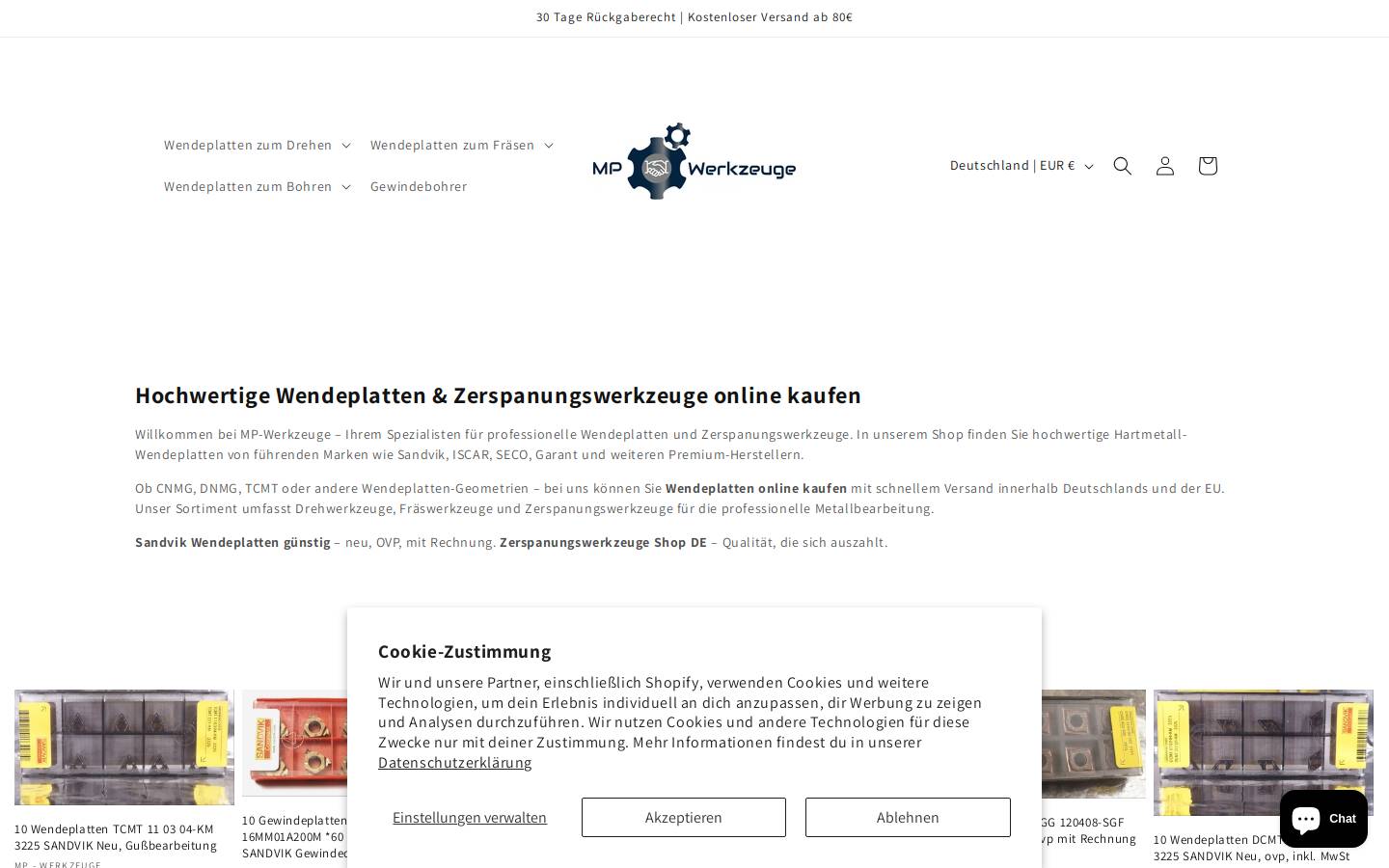 mp-werkzeuge.de homepage screenshot