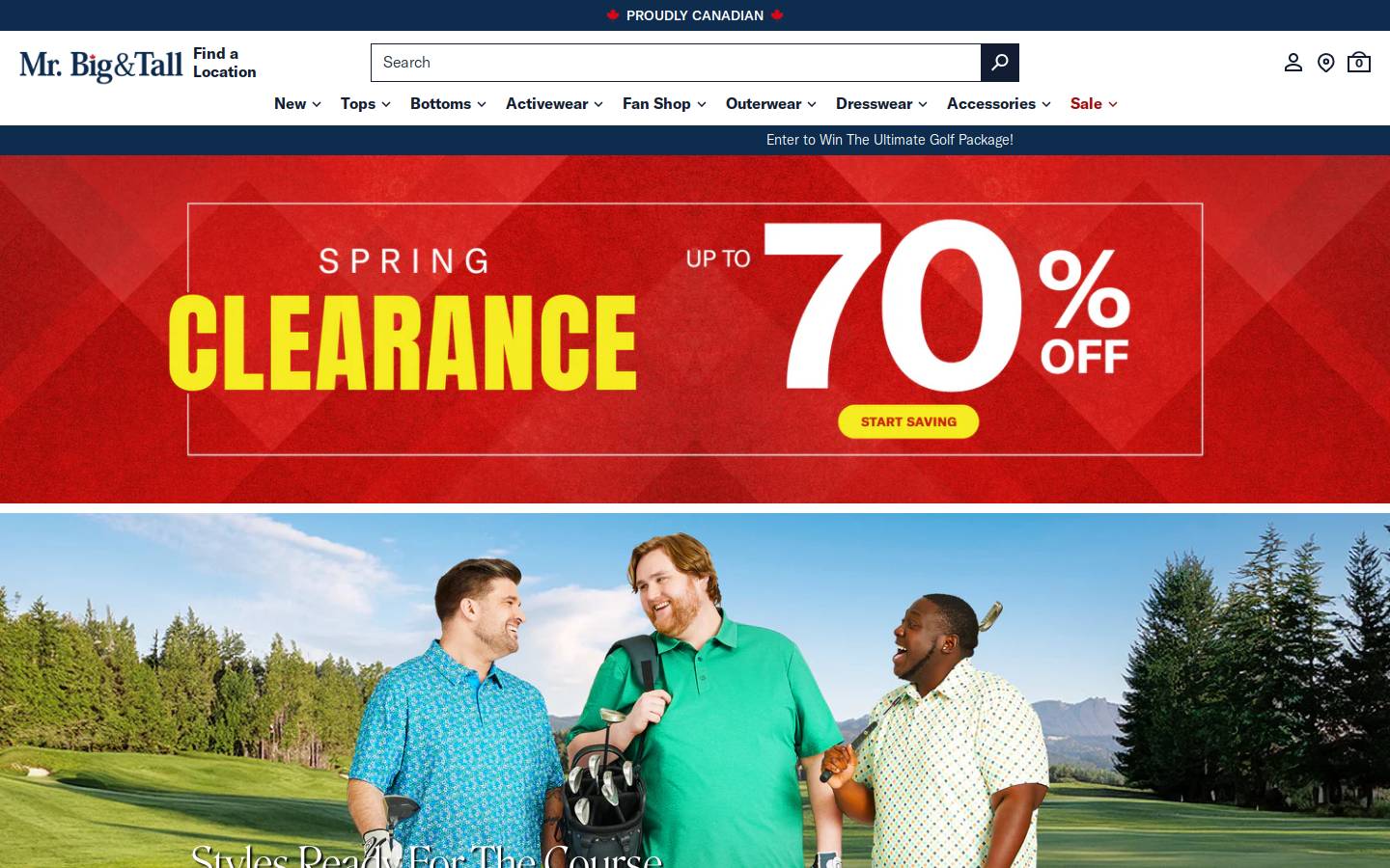 Mr Big and Tall homepage screenshot