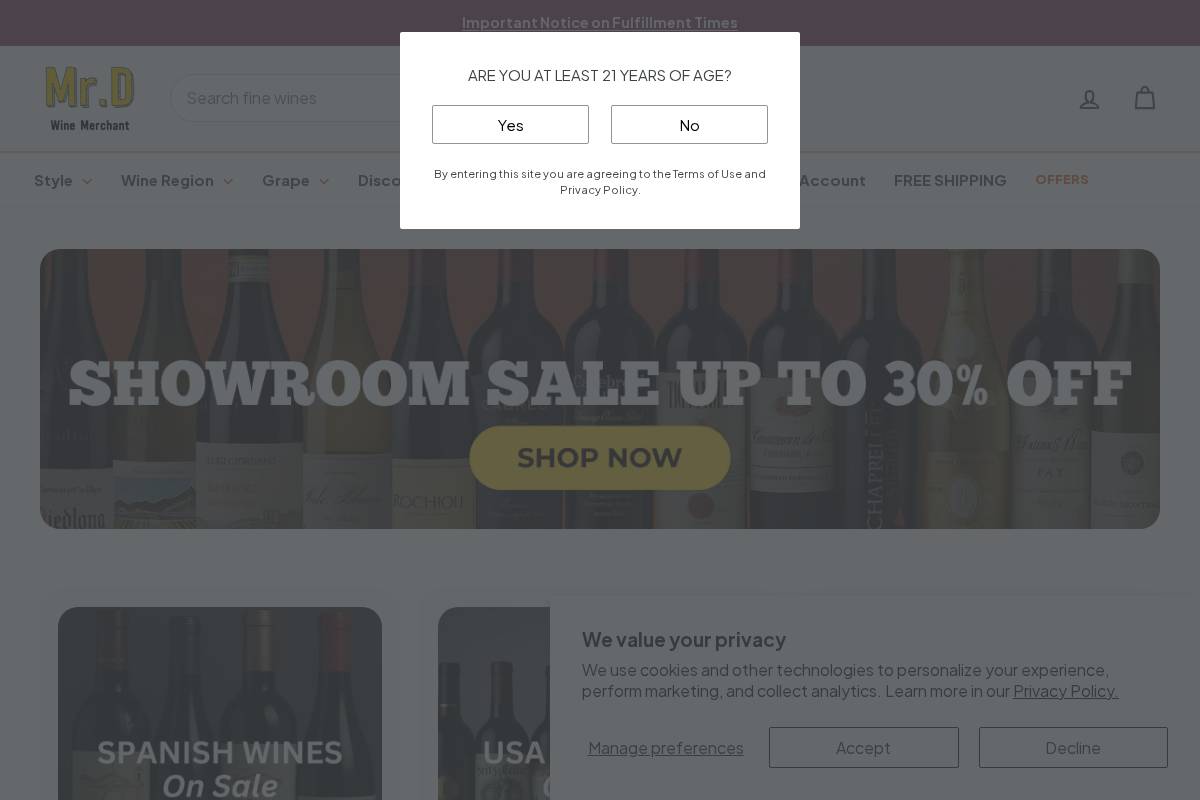 mrdwine.com homepage screenshot