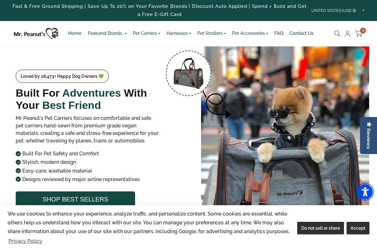 mrpeanutspetcarriers.com homepage screenshot