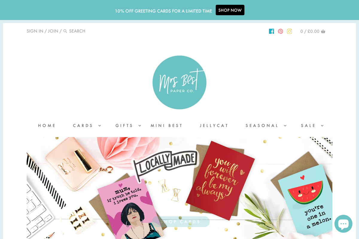 Mrs Best Paper Co. homepage screenshot