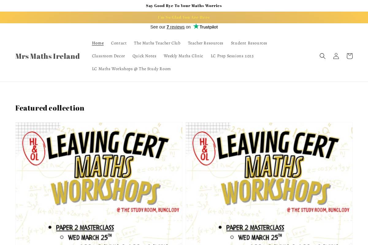 Mrs Maths Ireland homepage screenshot