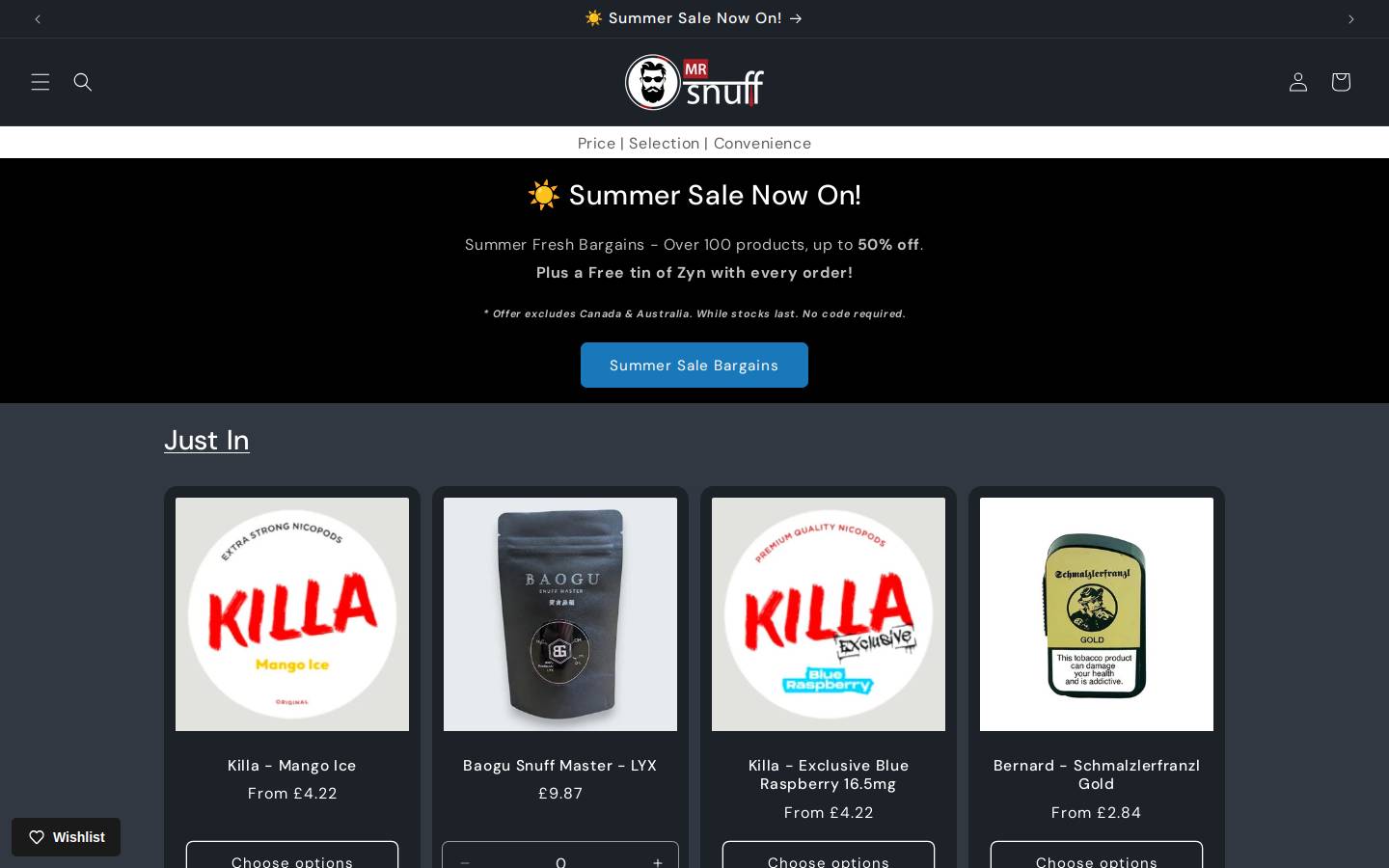 MrSnuff.com homepage screenshot