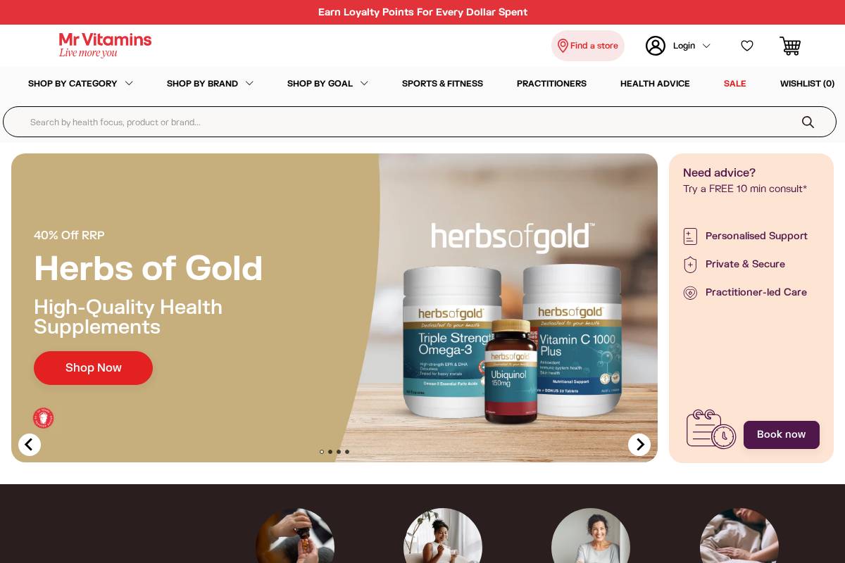 Mr Vitamins homepage screenshot