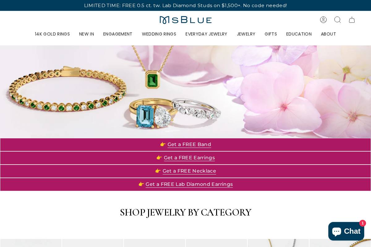 MSBLUE Jewelry homepage screenshot