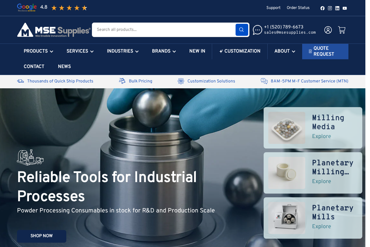 MSE Supplies homepage screenshot