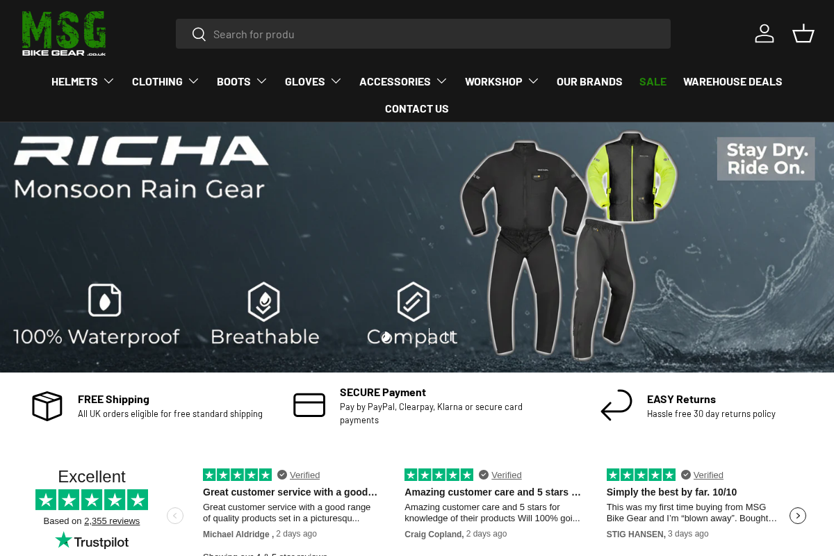 MSG Bike Gear homepage screenshot