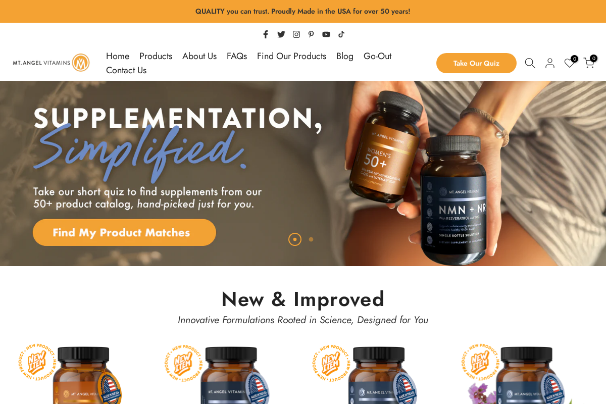 Mt. Angel Vitamins homepage screenshot