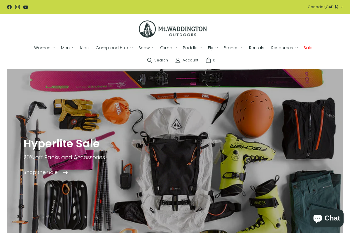 Mt Waddington's Outdoors homepage screenshot