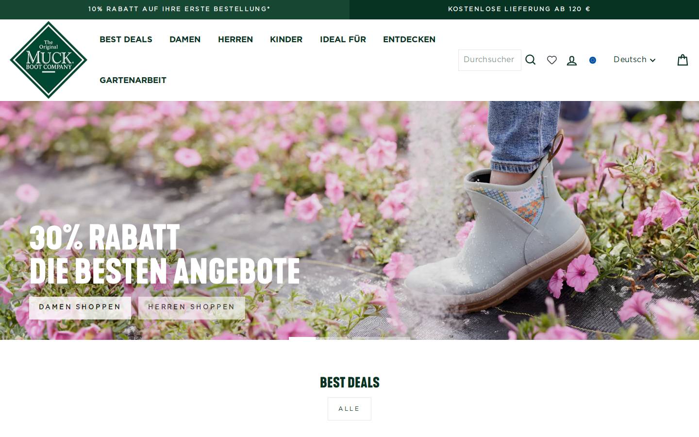 Muck Boots EU homepage screenshot