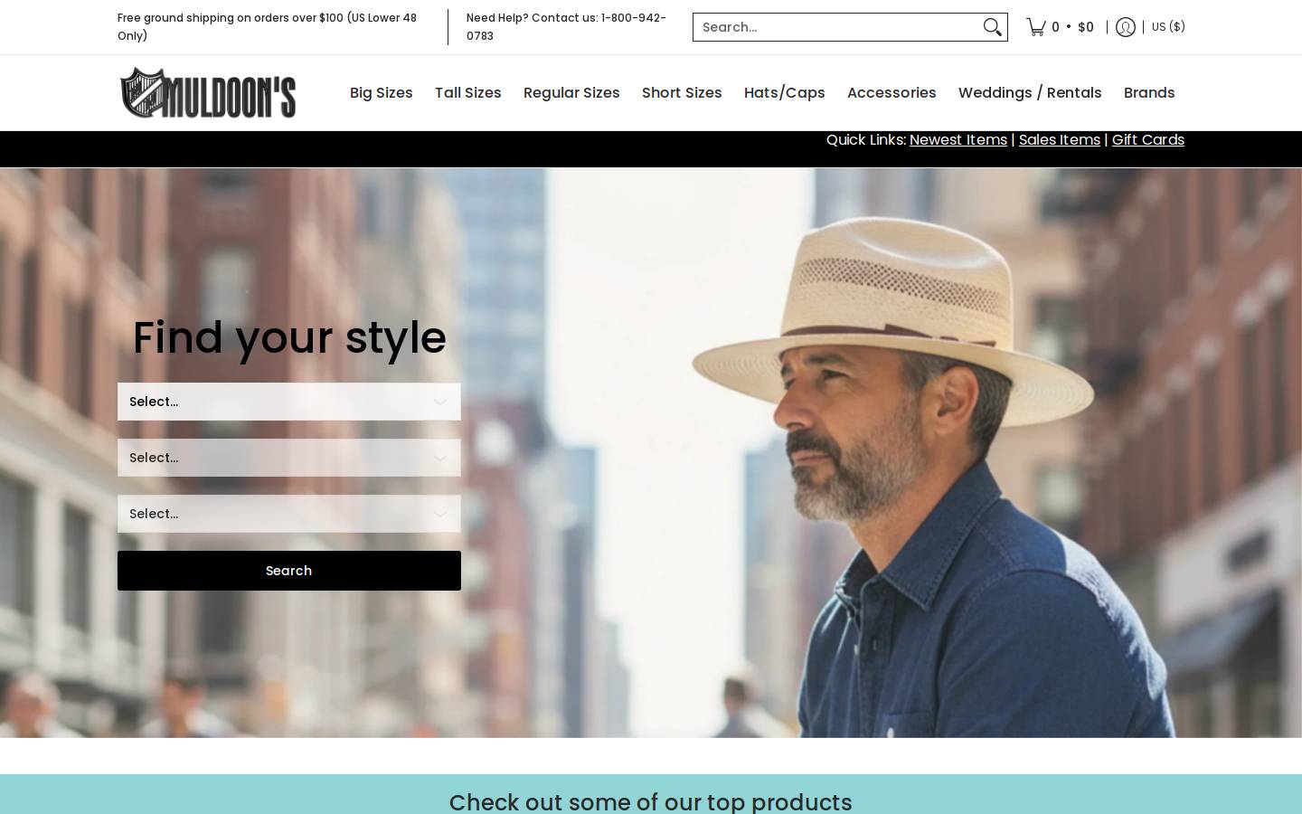 Muldoons Mens Wear homepage screenshot