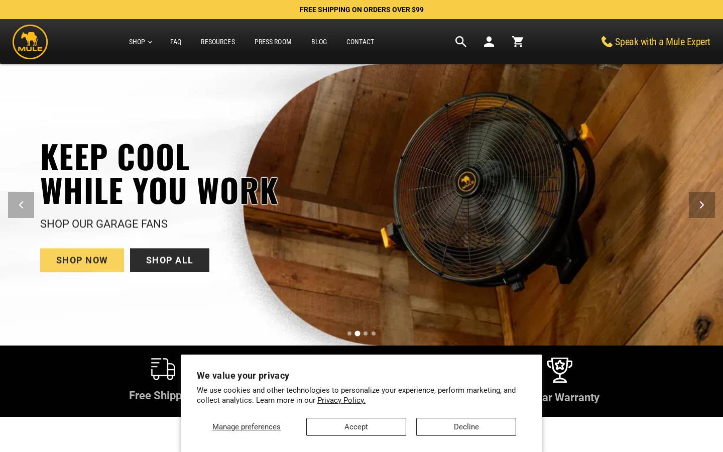 muleproducts.com homepage screenshot