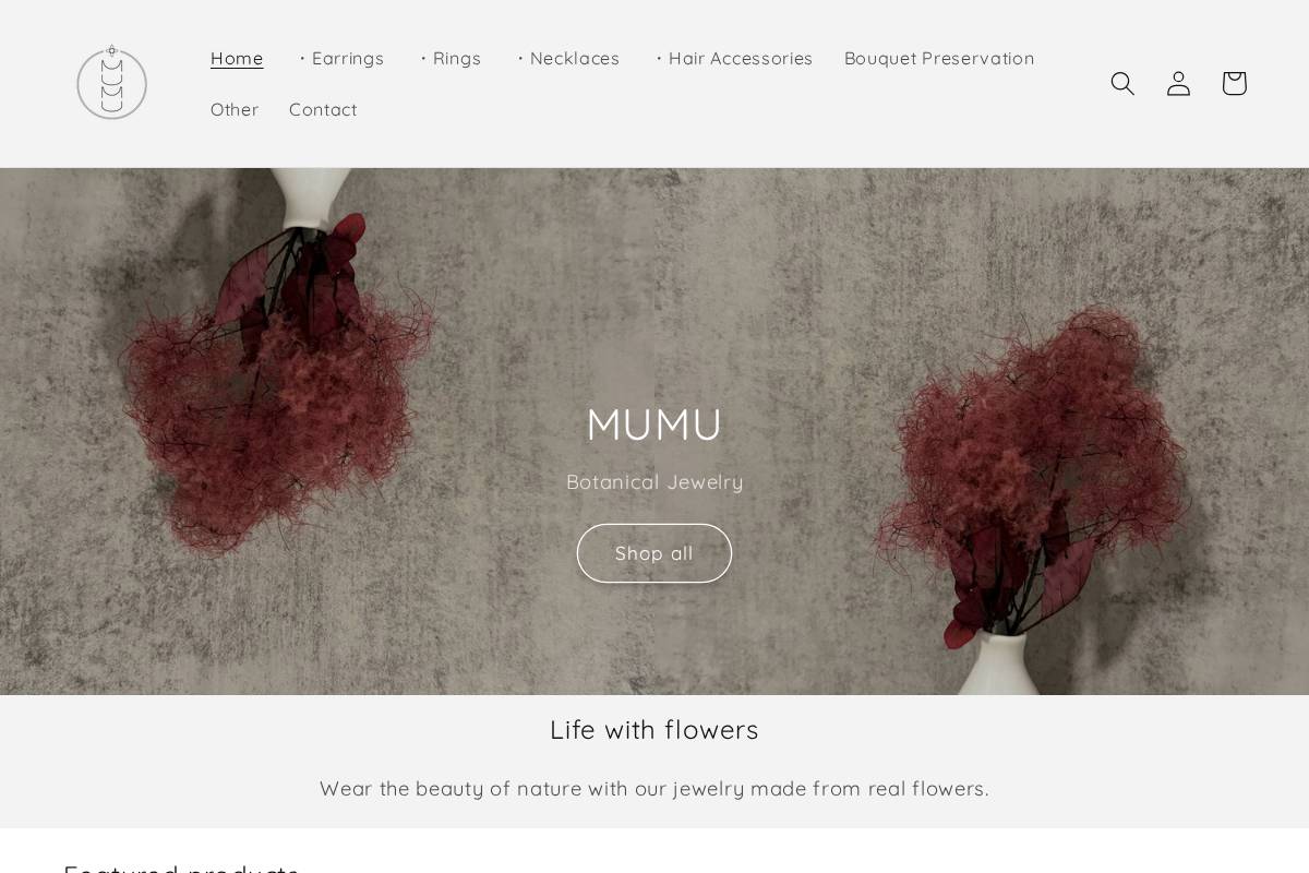 mumubotanicaljewelry.com homepage screenshot