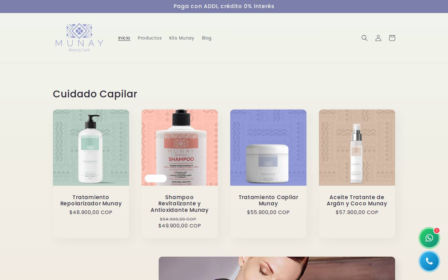 munaybeautycare.com homepage screenshot