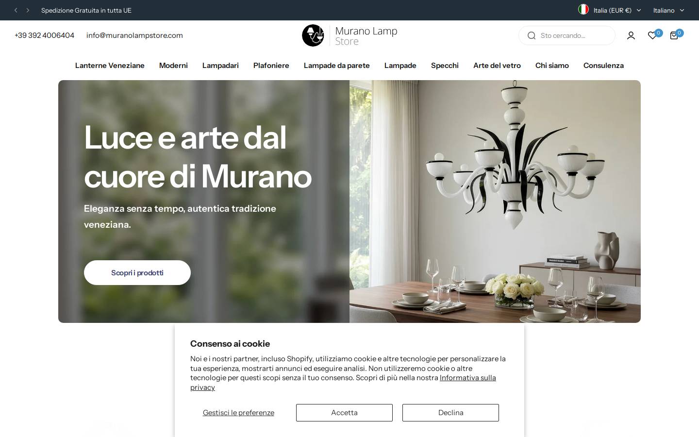 Murano Lamp Store homepage screenshot