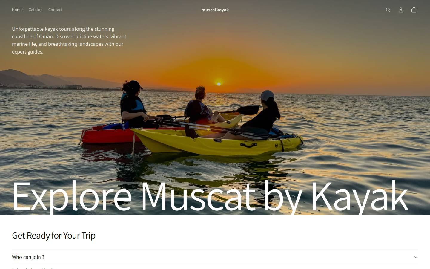 muscatkayak.com homepage screenshot