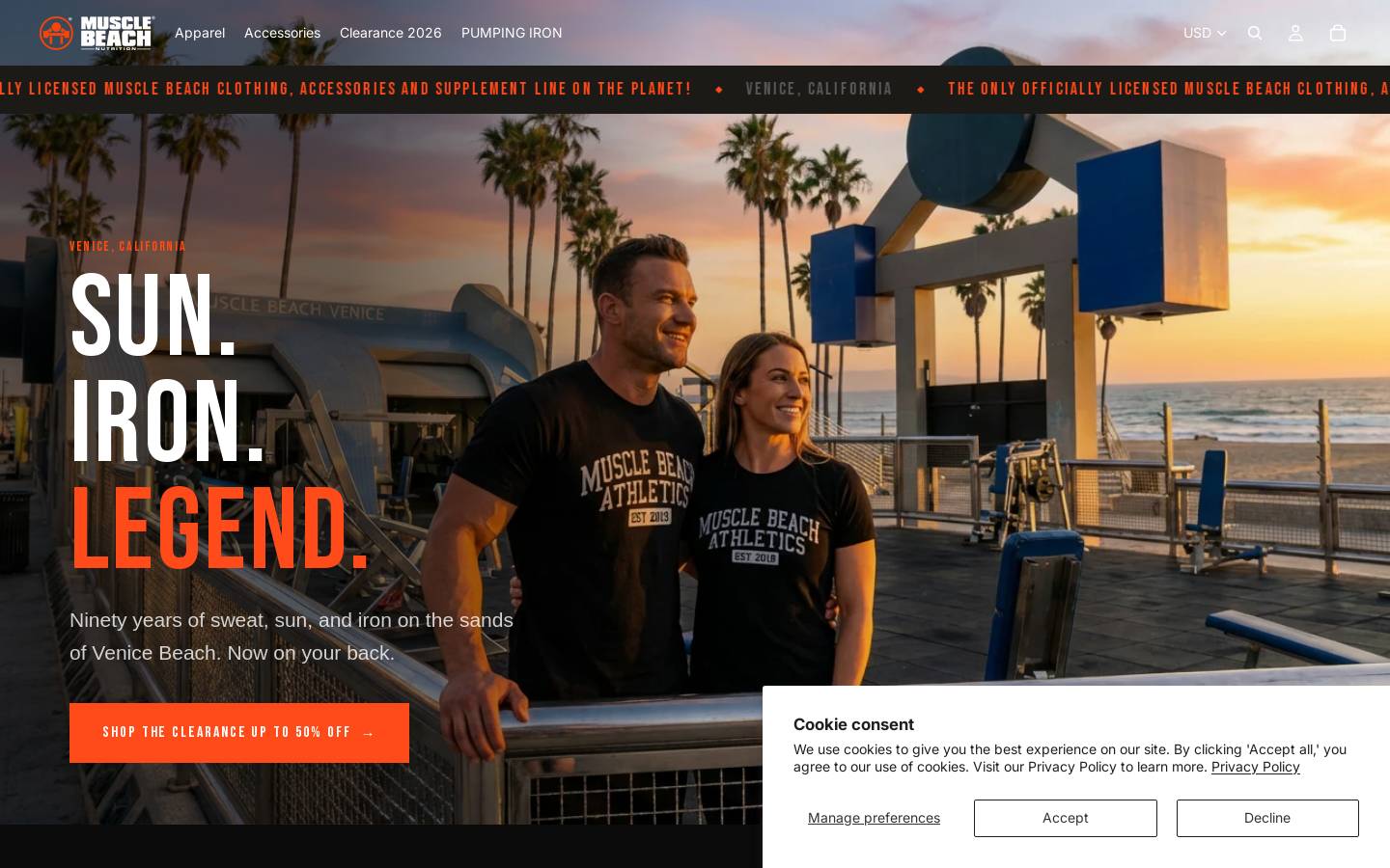 musclebeach.com homepage screenshot
