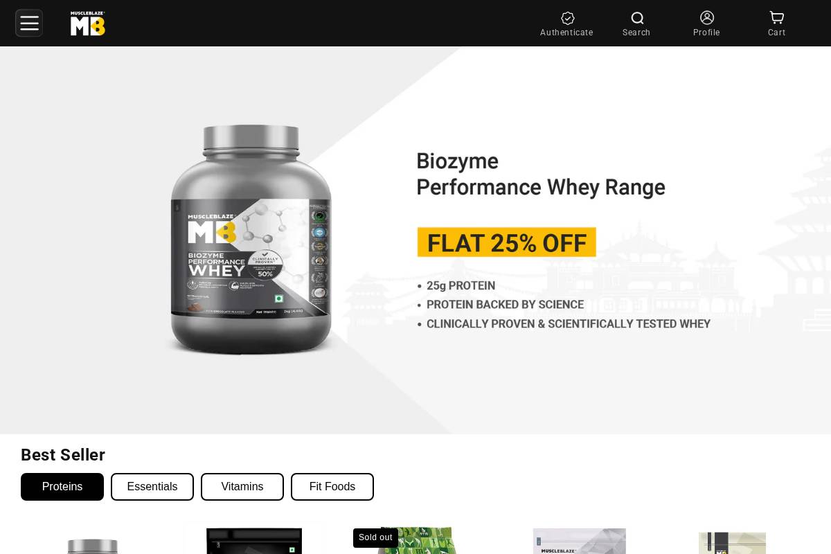 MuscleBlaze homepage screenshot