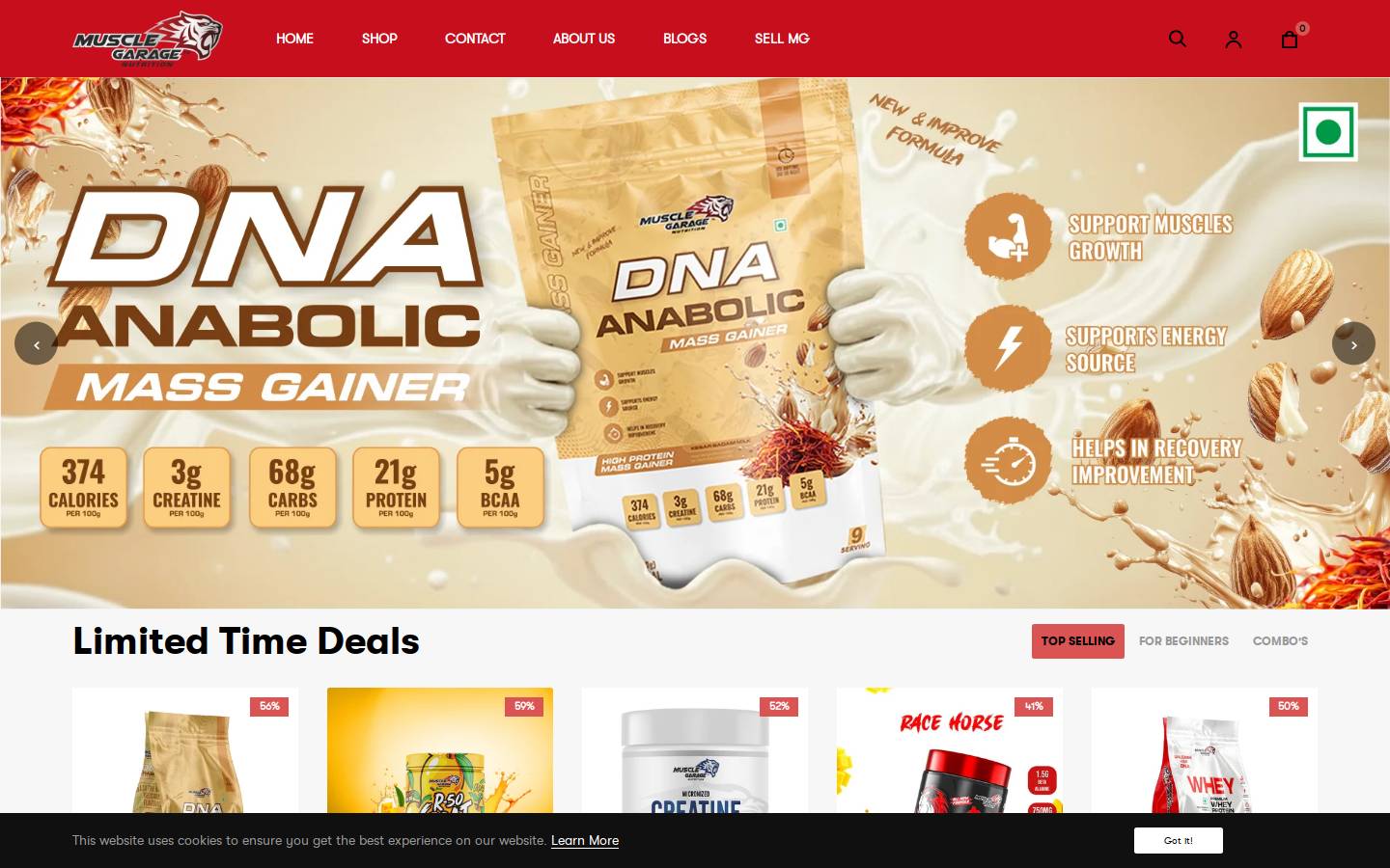 Musclegarage homepage screenshot