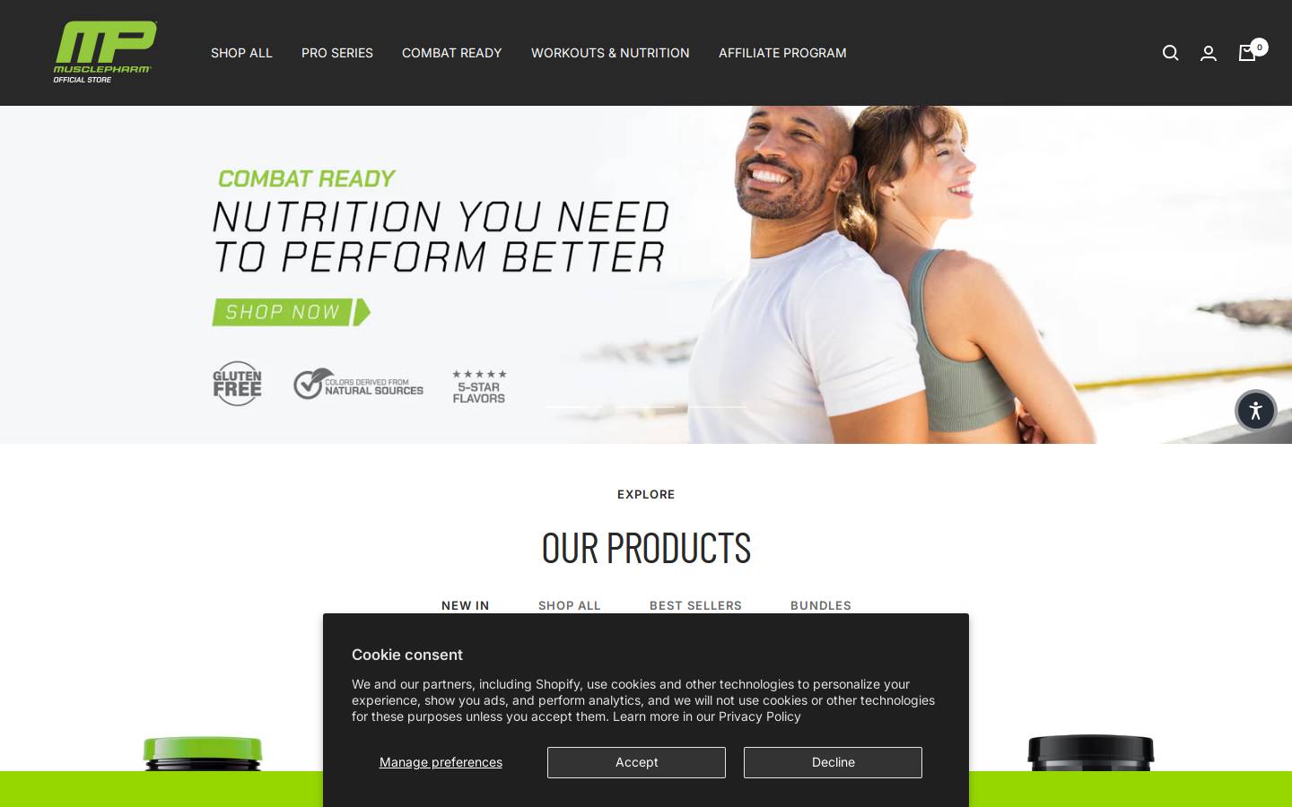 Musclepharm homepage screenshot