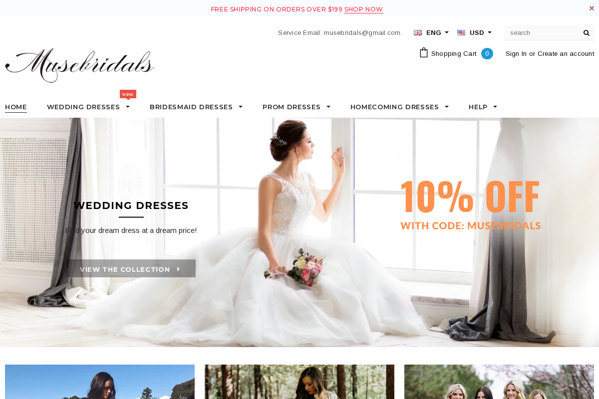 Musebridals homepage screenshot