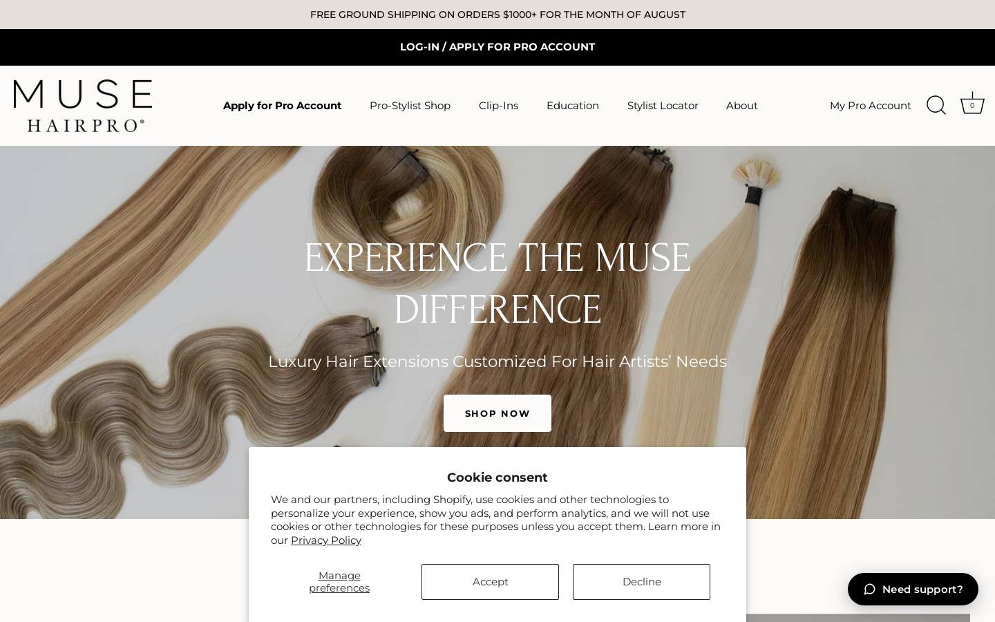 Muse HairPro homepage screenshot