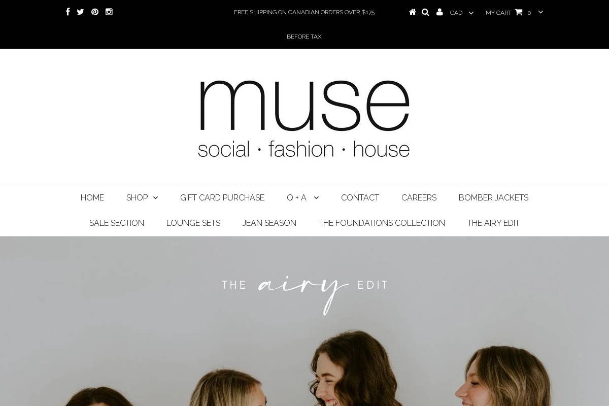 musesocialfashionhouse.com homepage screenshot