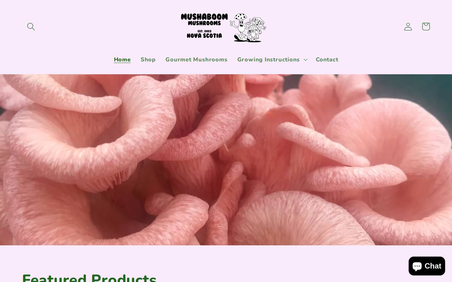 mushaboom-mushrooms.com homepage screenshot