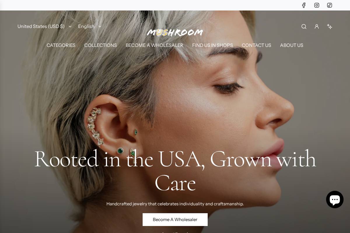 mushroombodyjewelry.com homepage screenshot