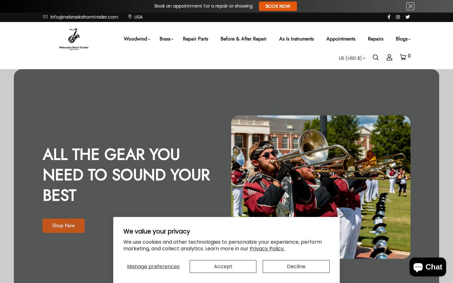 musiciangeargarage.com homepage screenshot