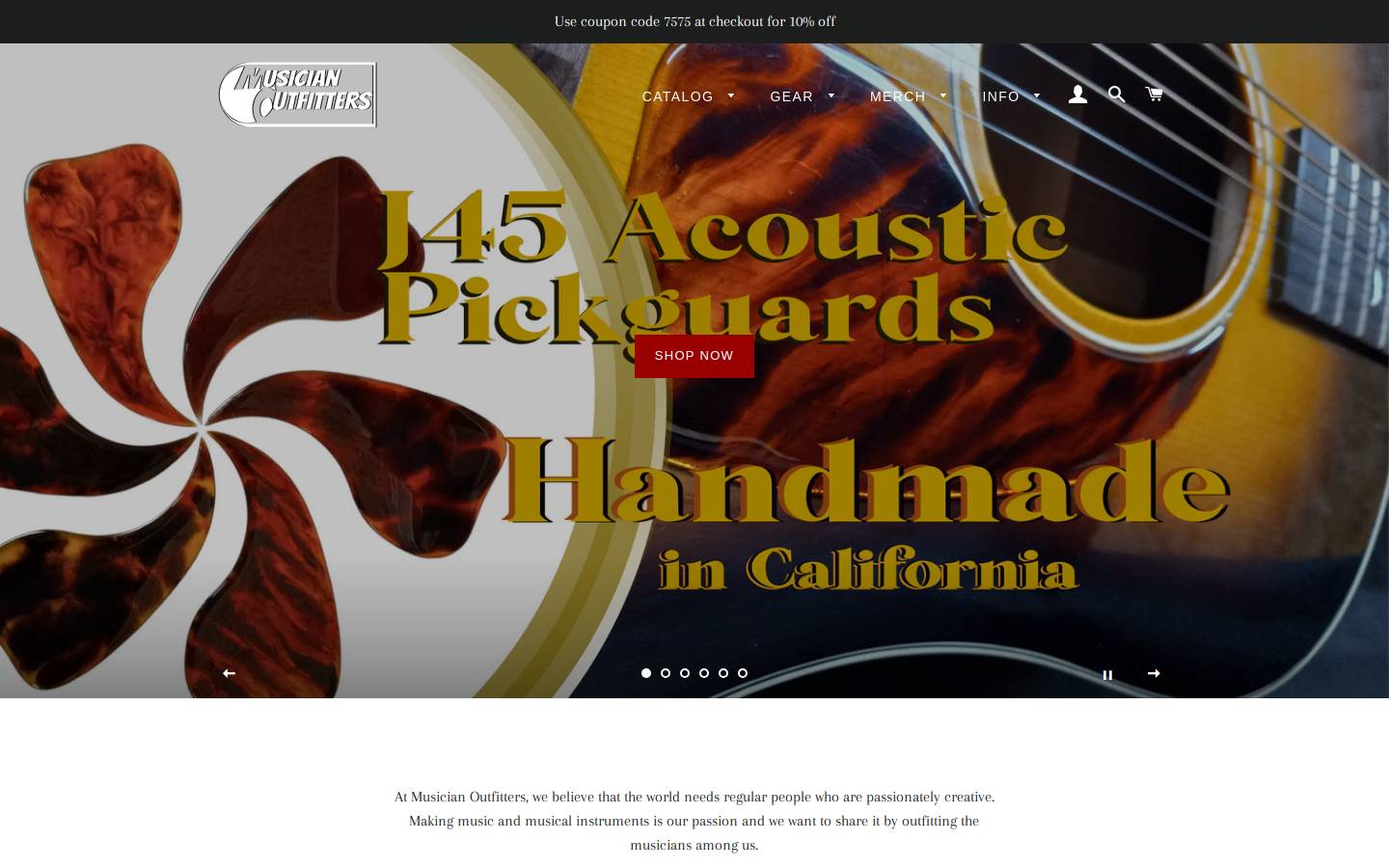 musicianoutfitters.com homepage screenshot