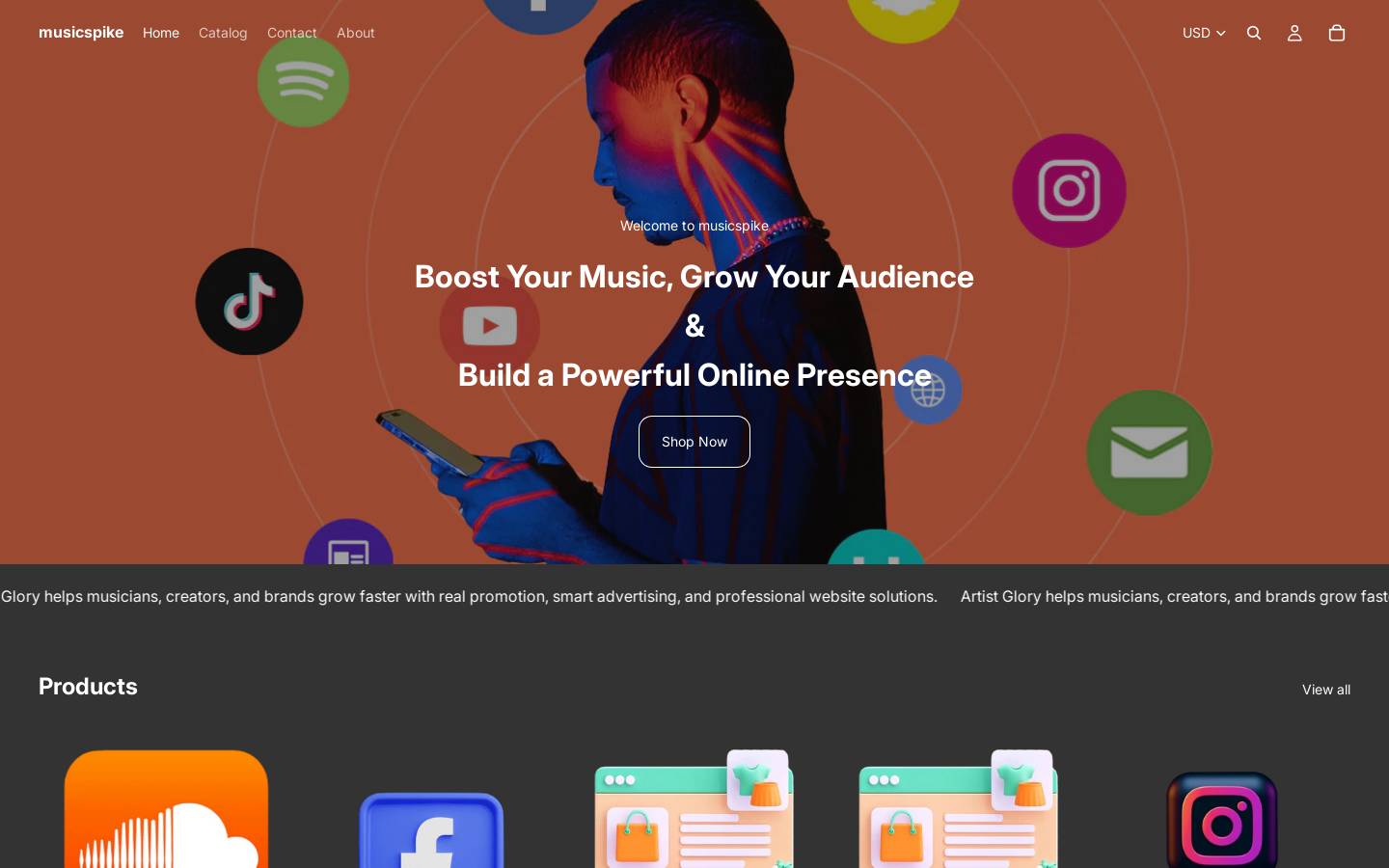 musicspike.com homepage screenshot
