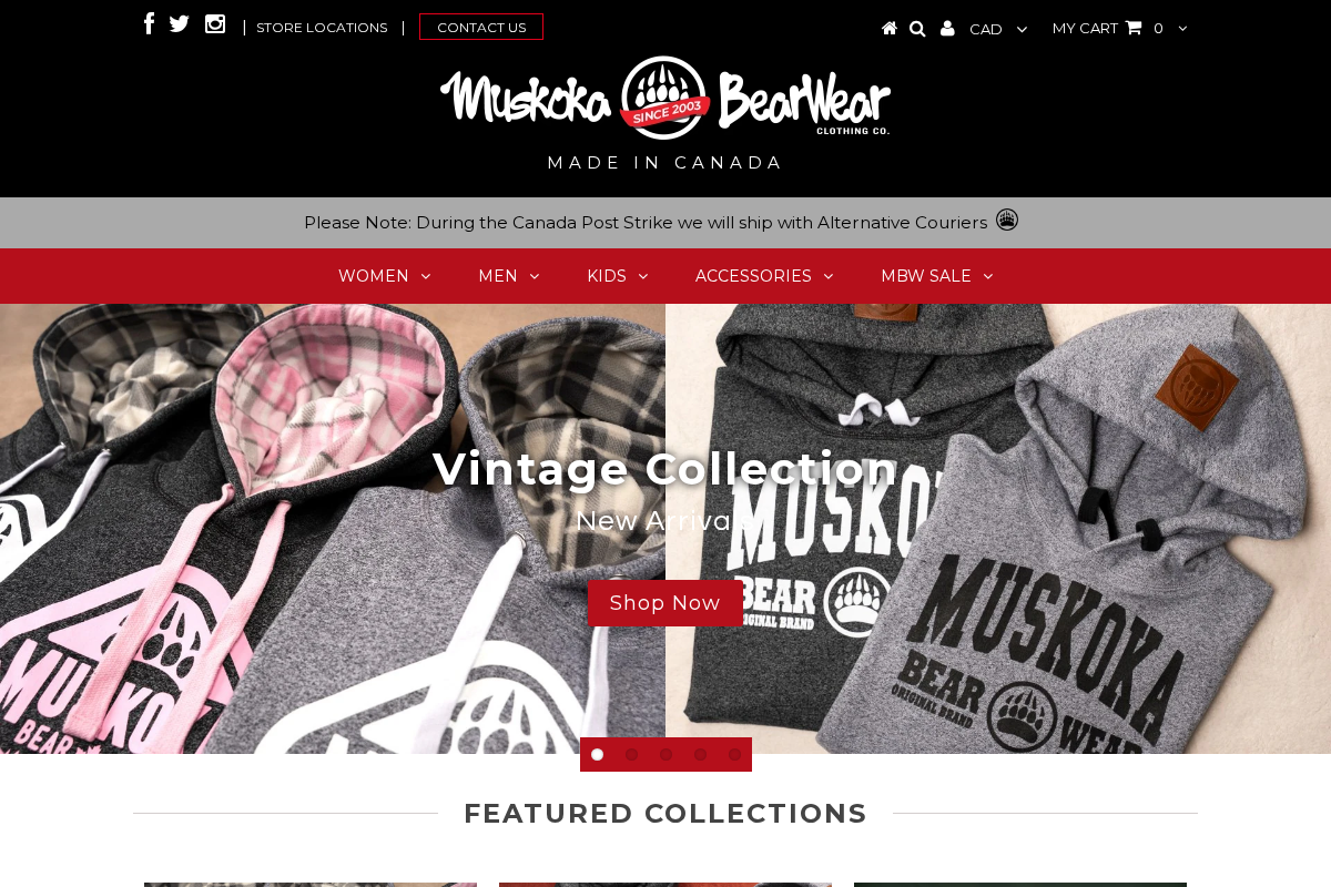 Muskoka Bear Wear homepage screenshot