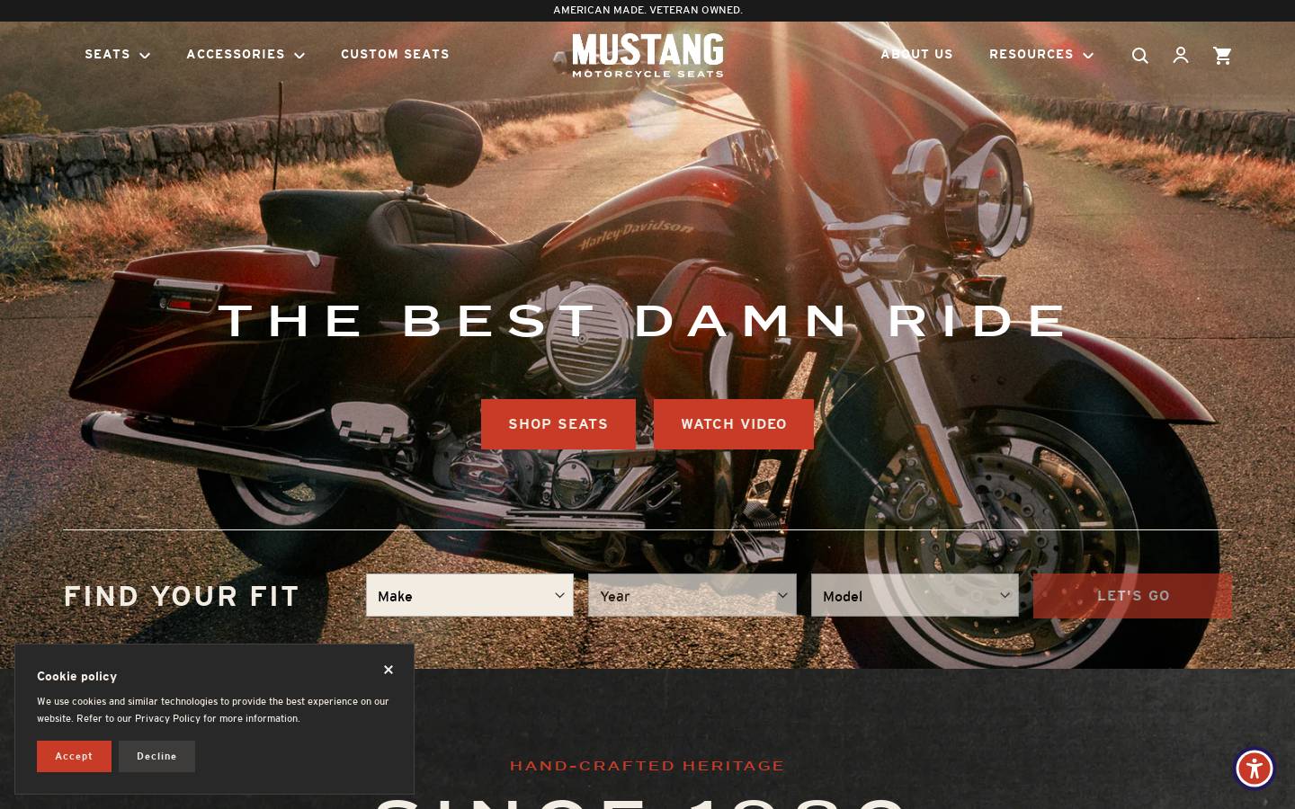 Mustang Seats homepage screenshot