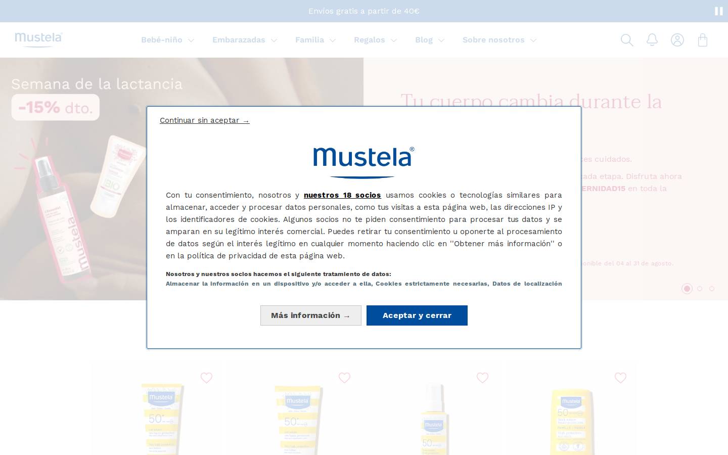 mustela.es homepage screenshot