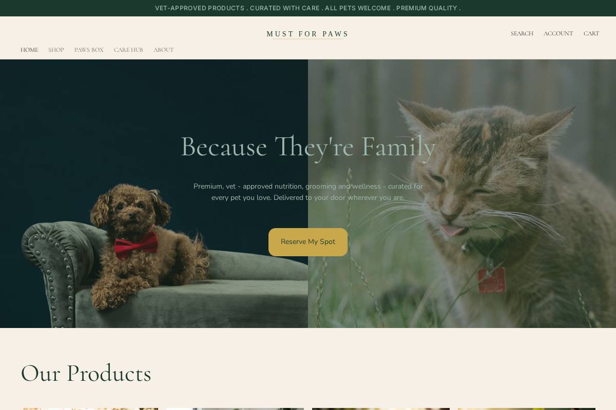 mustforpaws.com homepage screenshot