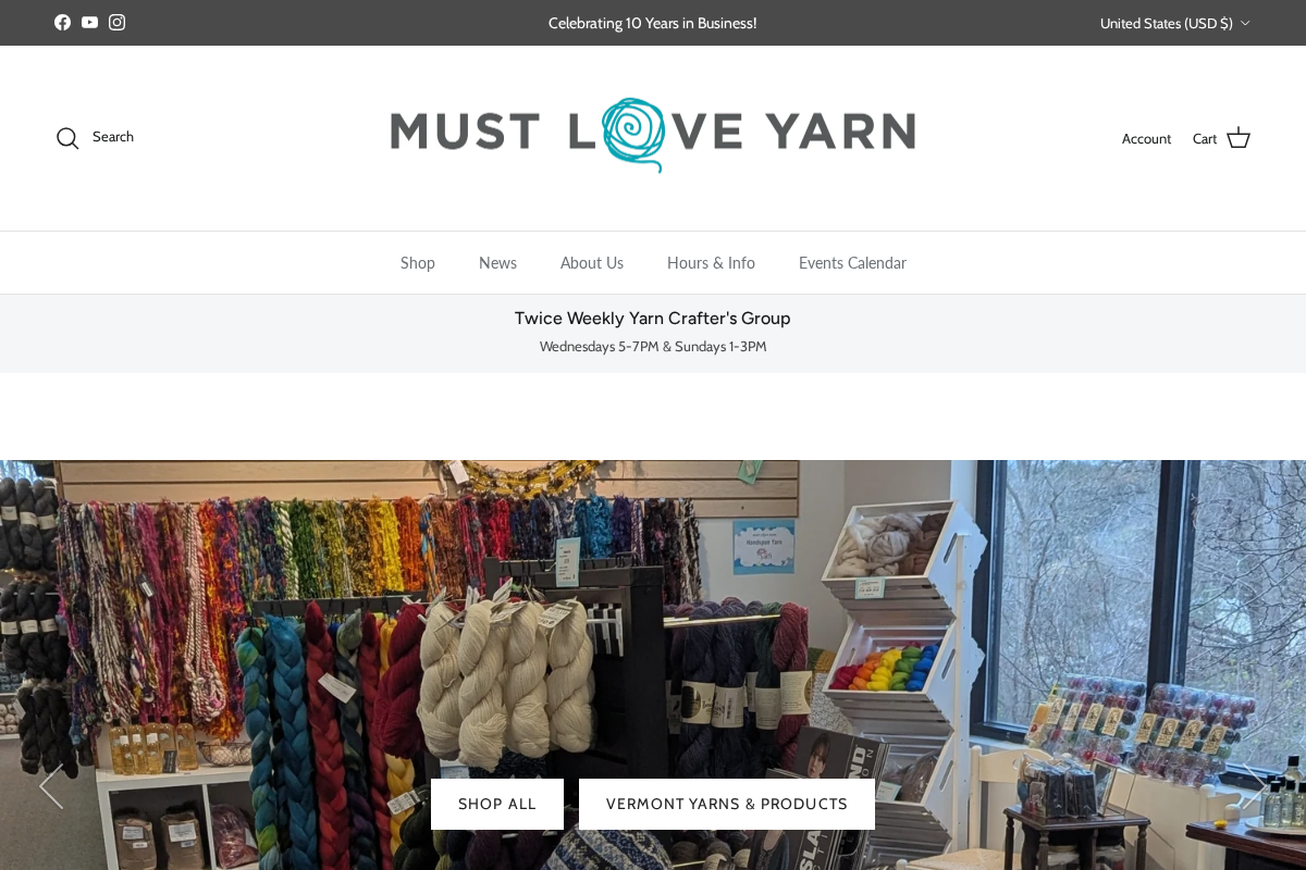 mustloveyarn.com homepage screenshot