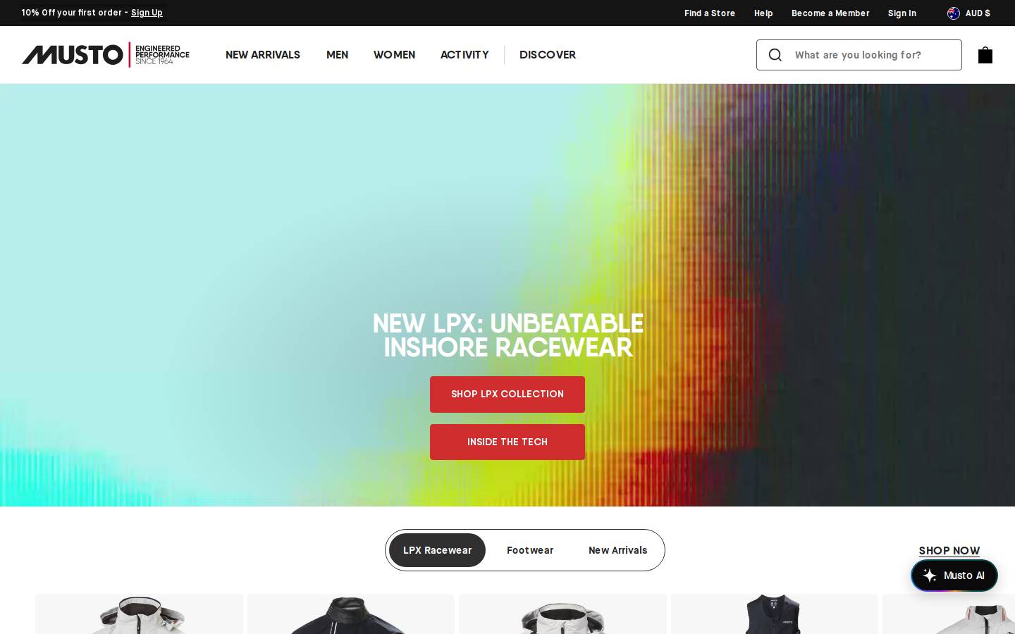 MUSTO homepage screenshot