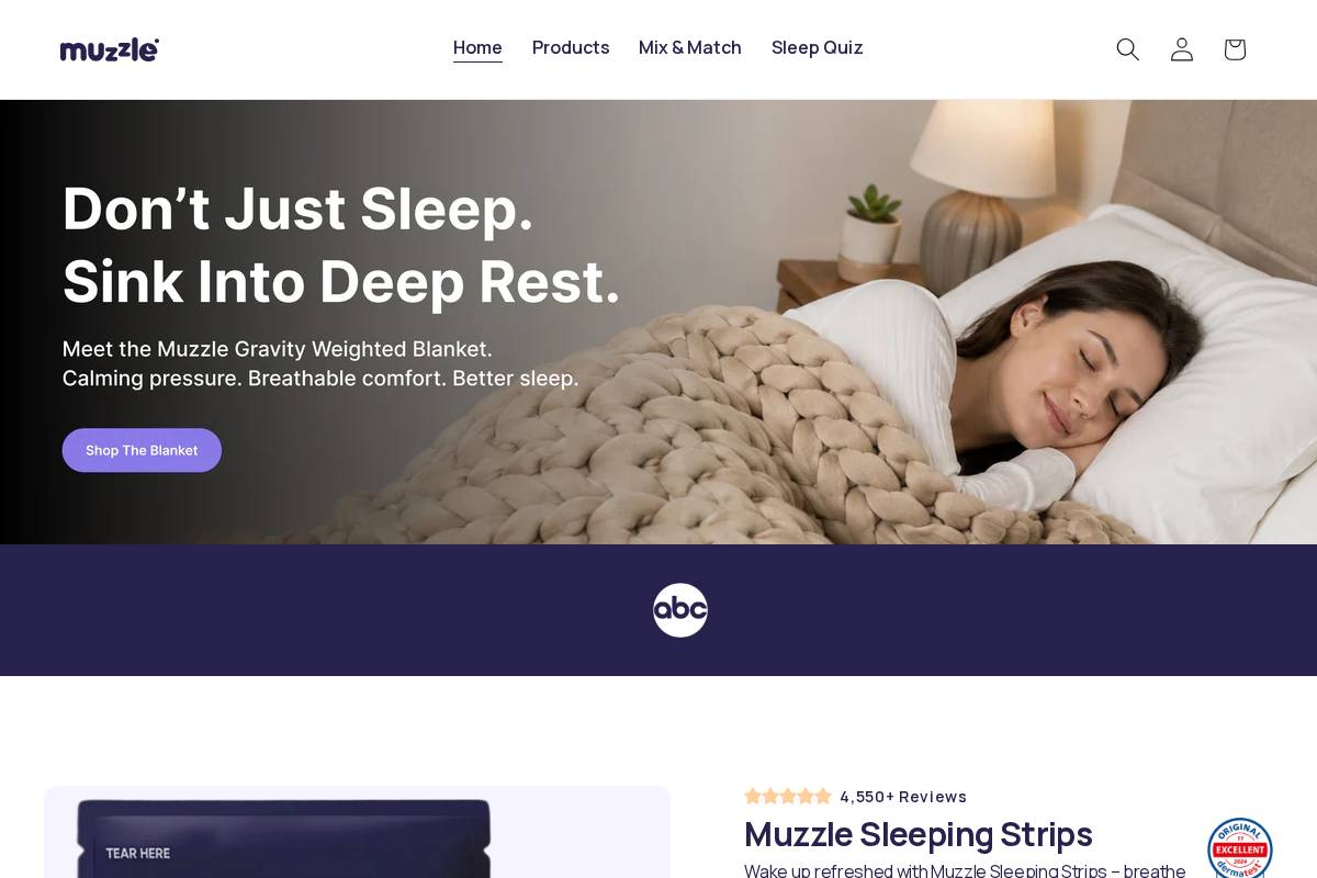 muzzlesleep.com homepage screenshot