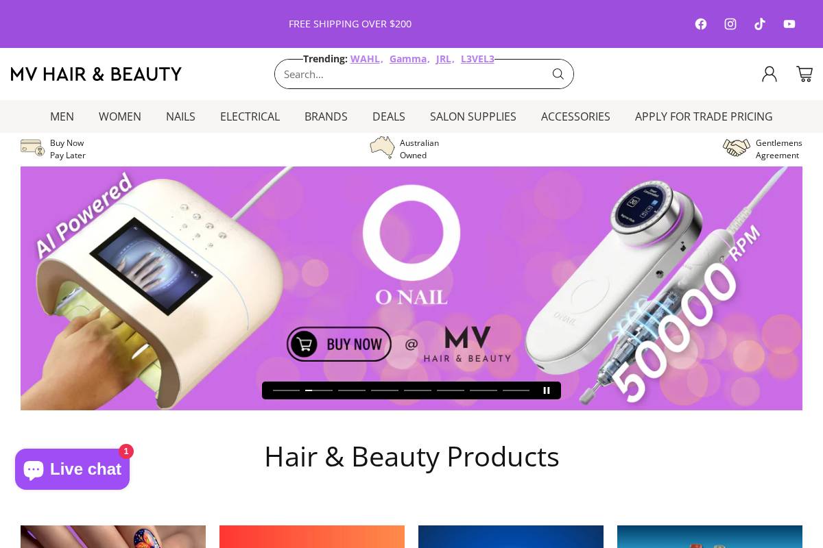mvhairandbeauty.com.au homepage screenshot