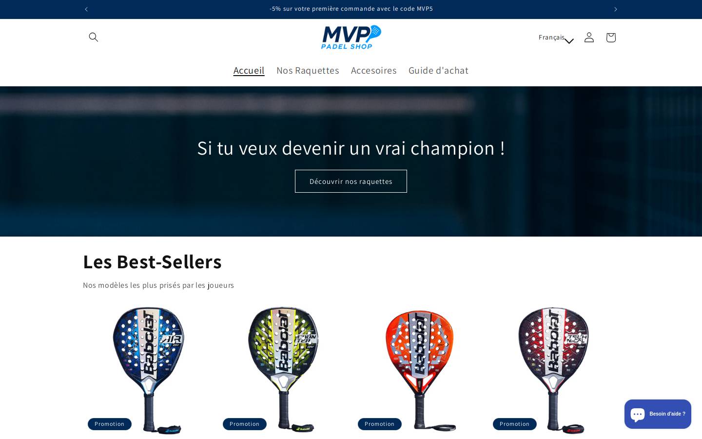 mvp-padelshop.com homepage screenshot