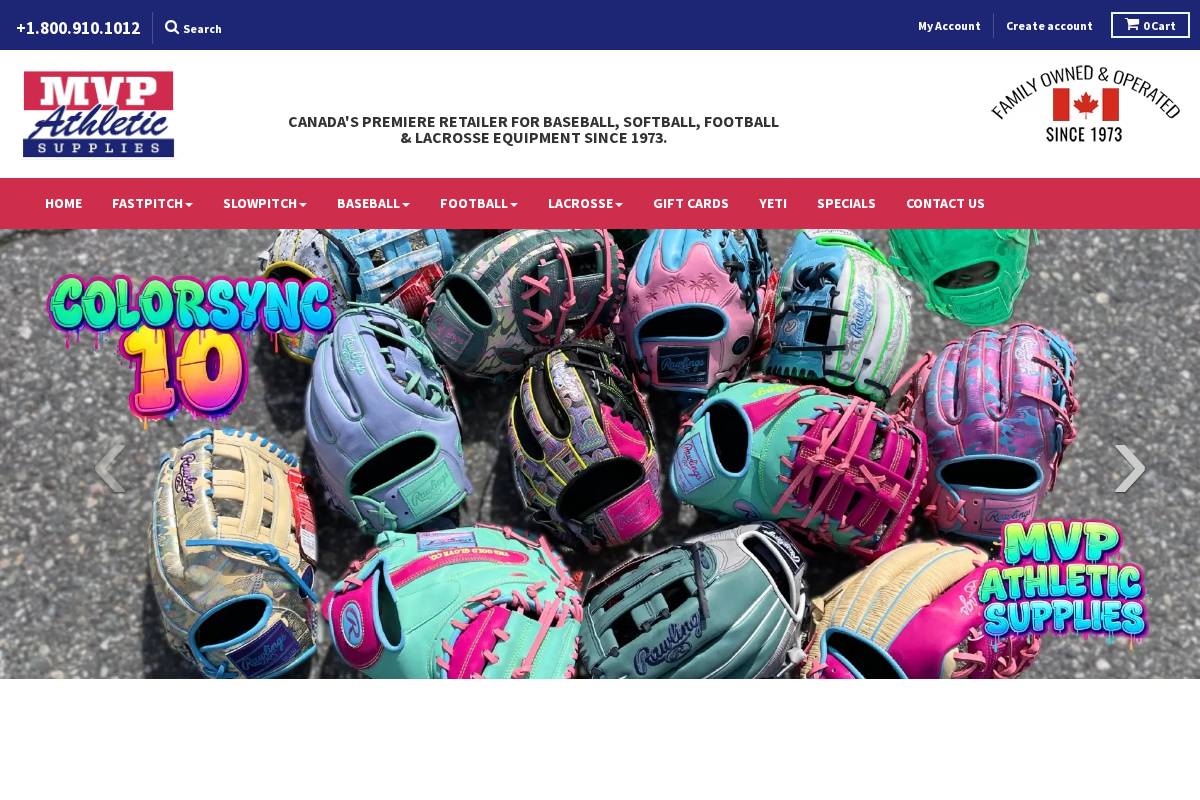 MVP Athletic Supplies homepage screenshot