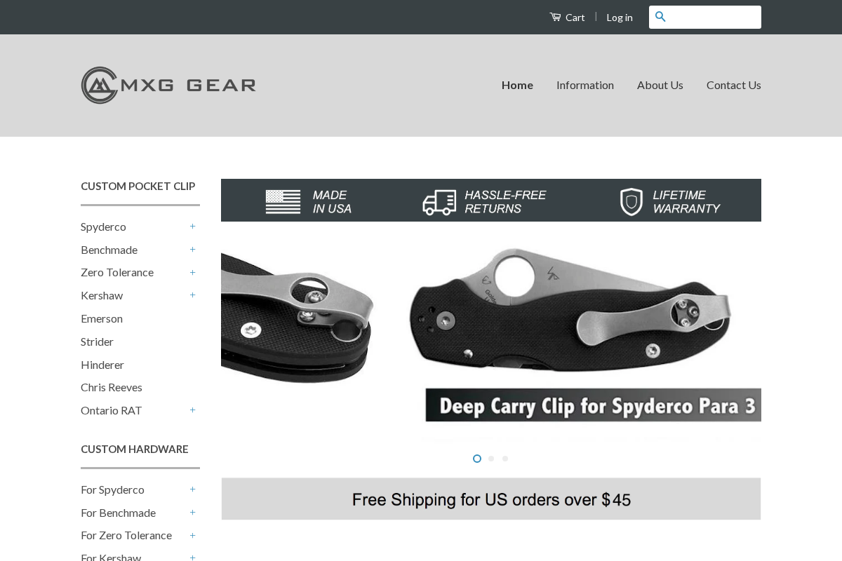 MXG Gear homepage screenshot