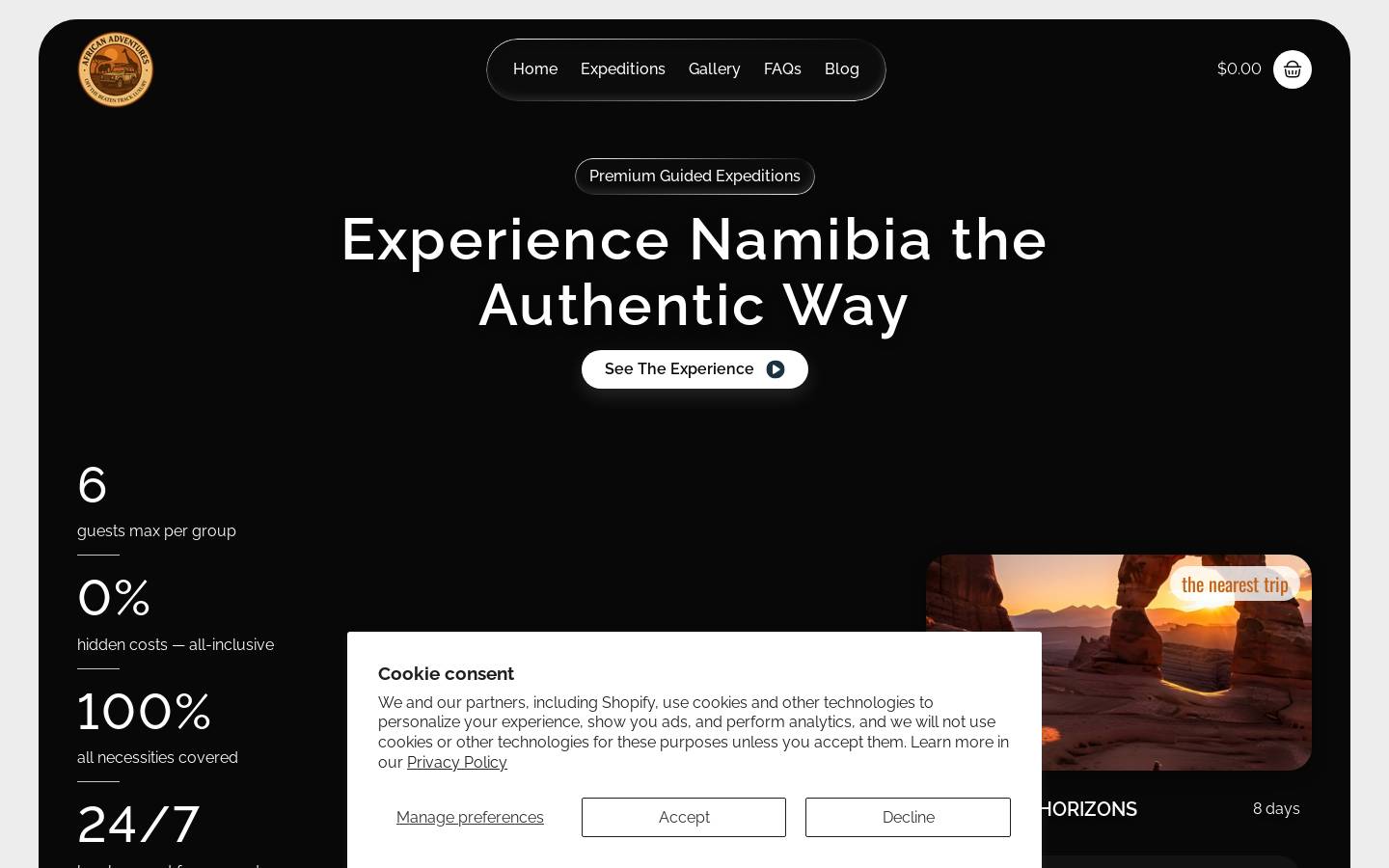 myafricanadventures.com homepage screenshot