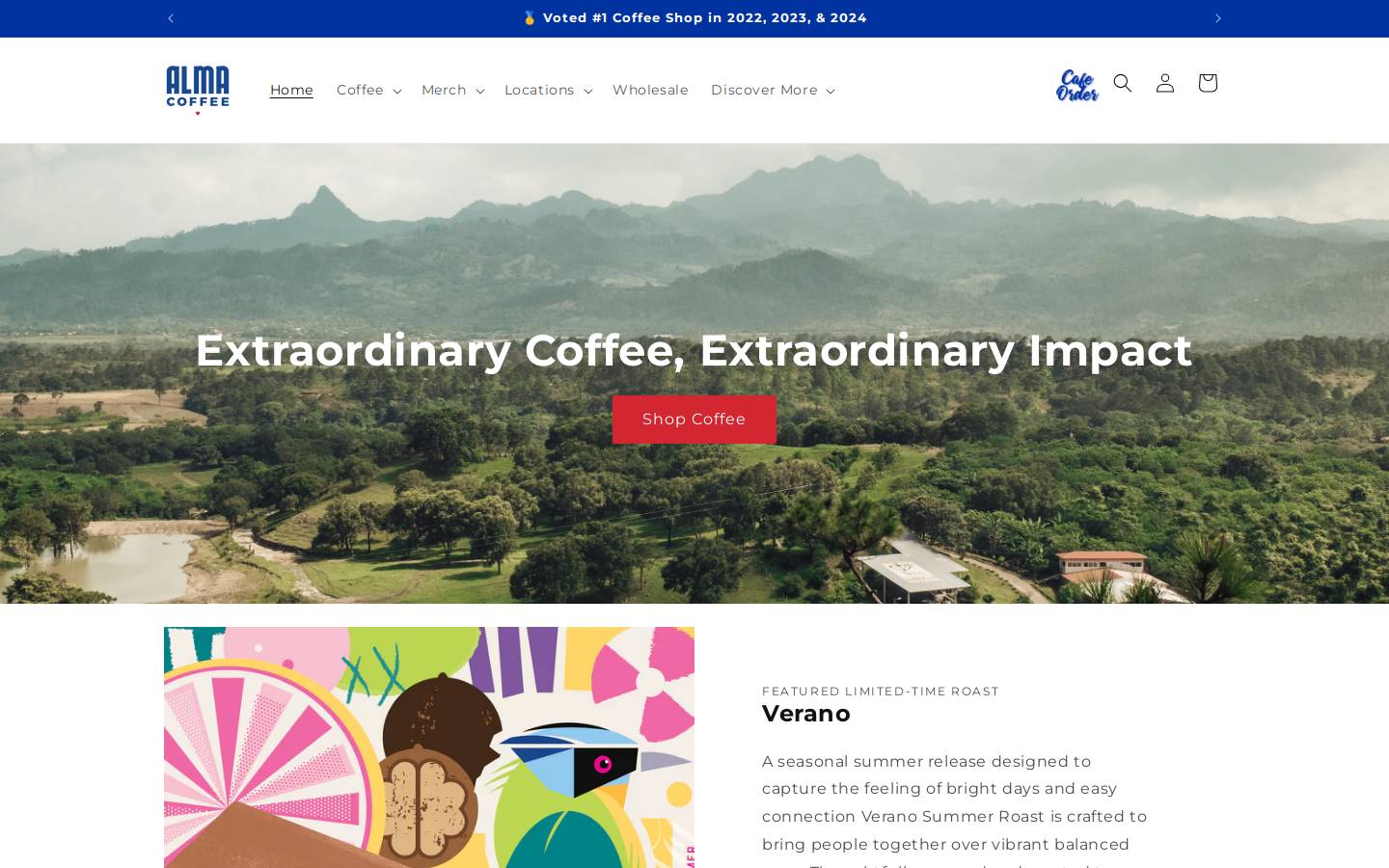 myalmacoffee.com homepage screenshot